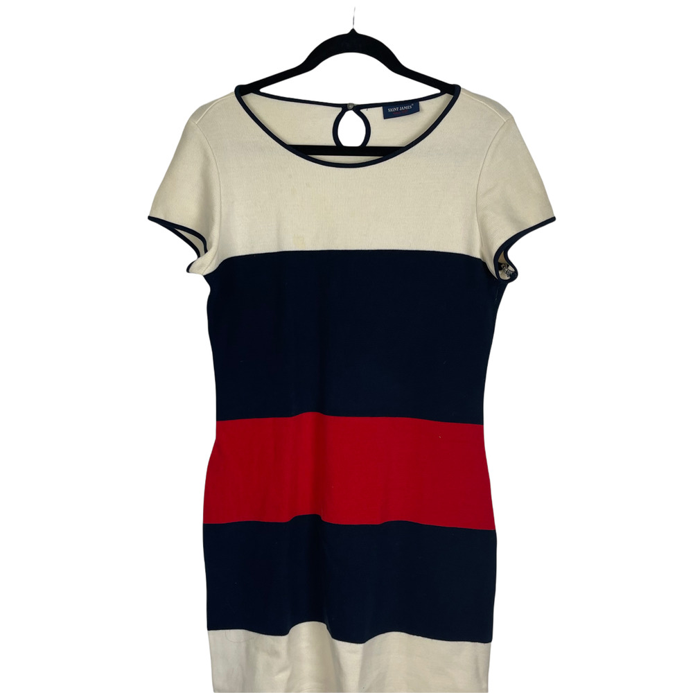 SAINT JAMES Colorblock Striped Sweater Dress Cream Size 8 Short Sleeve
